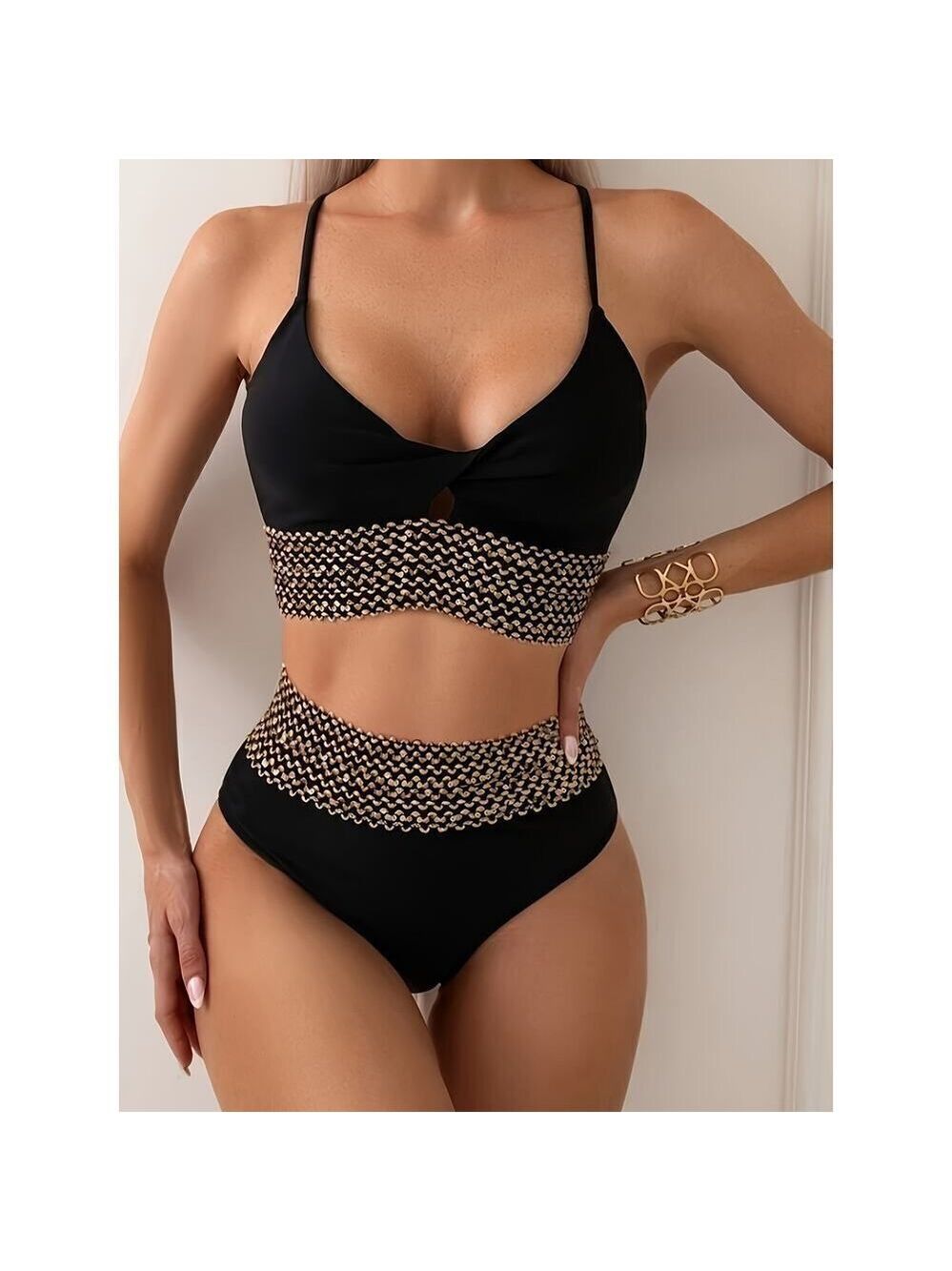 Black Sequin Bikini for Women | High Waist, Sexy, Elegant Swimwear